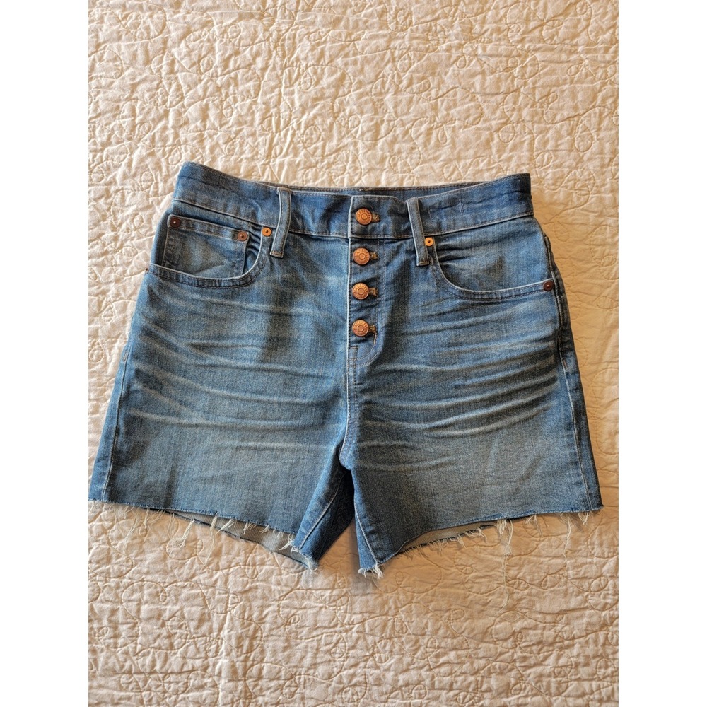 Madewell Denim‎ High Rise Denim Jean Shorts Womens Sz 26 Blue Frayed Hem Casual